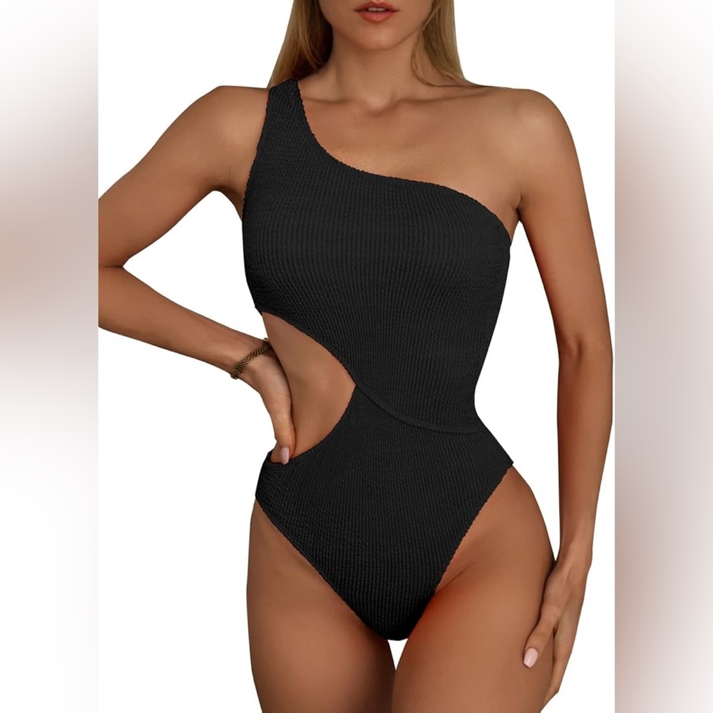 Limeeke One Piece Swimsuit for Women One Shoulder Bathing Suit Ribbed Monokini